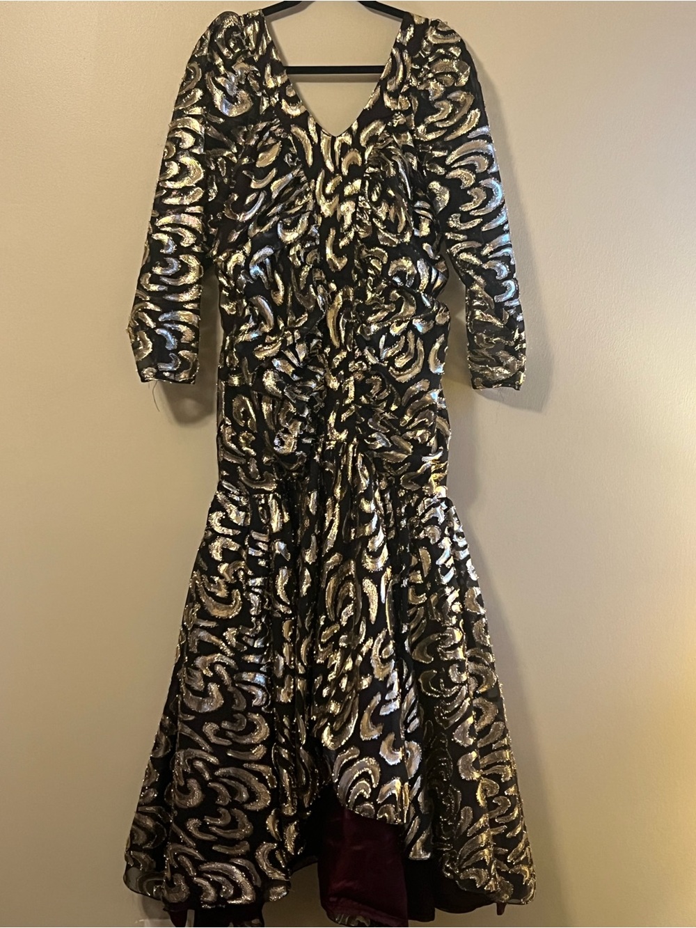 80s Metallic Black & Gold Sequin Evening Gown